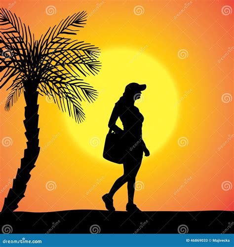 Vector Silhouette Of A Woman Stock Vector Illustration Of Beach Black
