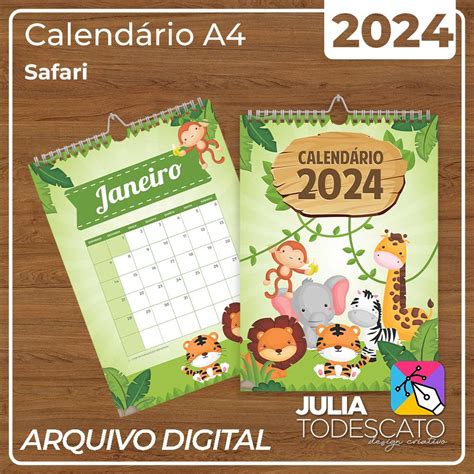 Arquivo Digital Calendário A4 2024 Safari Julia Todescato Design