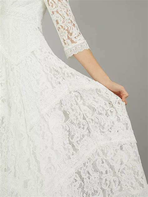 Monsoon Emily Lace Hanky Hem Midi Wedding Dress Ivory At John Lewis