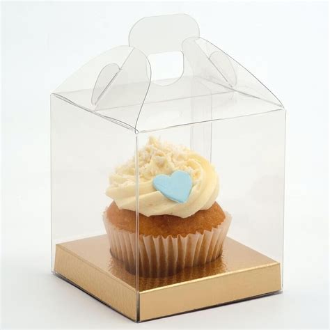 Clear Pvc High Quality Single Cupcake Box With Gold Inserts Boards