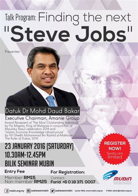 Mohd daud bakar is the founder and group chairman of amanie advisors, a global boutique shariah advisory firm with offices located worldwide. Talk program: Finding the next "Steve Jobs" - Event ...