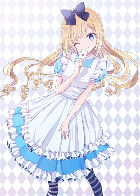 Safebooru 1girl Ace Of Hearts Alice Wonderland Alice In Wonderland Apron Argyle Argyle