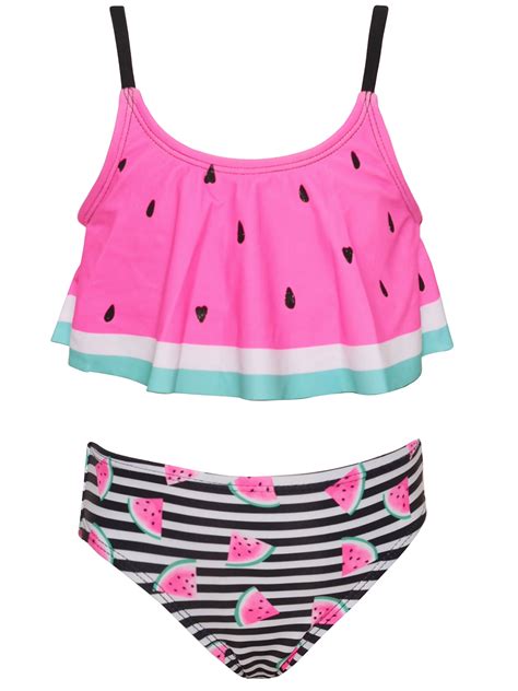 Little Girls Black Watermelon Stripe 2pc Ruffle Swimsuit