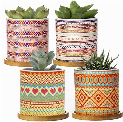 Succulent Plant Pots 3 Inch Cylinder Bohemian Ceramic