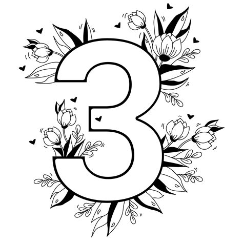 Flower Number Decorative Floral Pattern Numbers Three Big 3 With