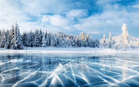 Cracked Ice On A Frozen Lake Carpathian Mountains Ukraine Hd