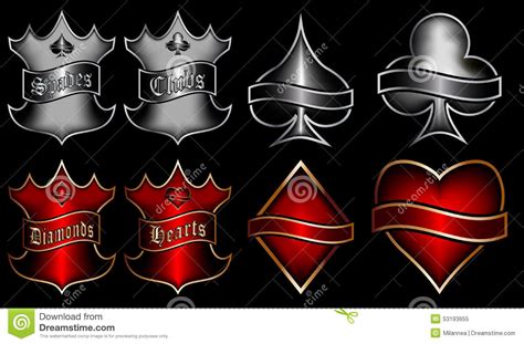 Playing Cards Symbols With Emblems Stock Vector