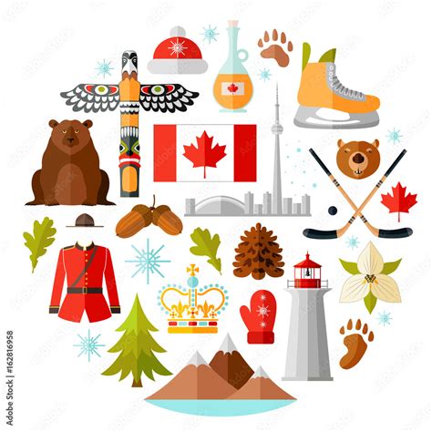 Traditional National Symbols Of Canada Set Of Canadian Icons Vector