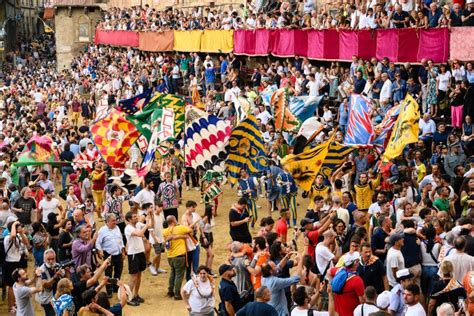 Flag Waving Celebration After The Palio Di Siena Editorial Photography