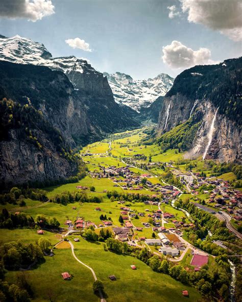 Aerial View Of Lauterbrunnen Interlaken Oberhaslicanton Of Bern