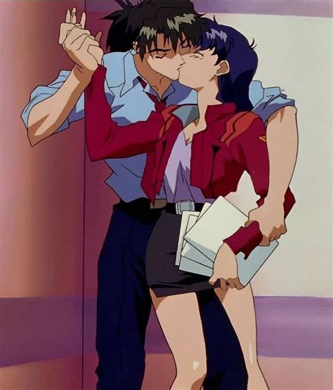 an anime couple kissing each other in front of a pink wall with purple and blue walls