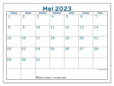 Kalender Mei 2023 Om Af Te Drukken “49mz” Michel Zbinden Nl