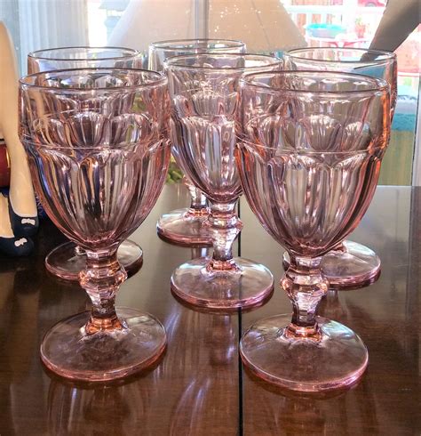 Nbu Set Of 6 Vintage Libbey Gibraltar Duratuff Pink Water Goblets Ice Tea Glasses Wine Glass