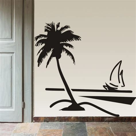 Beach Coconut Palm Tree Sailboat Wall Art Bathroom Glass Modern Art