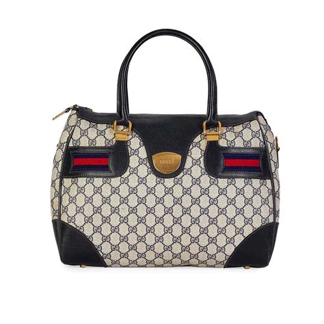 Gucci Vintage Blue Gg Web Boston Bag Luxity