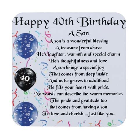 Son Poem 40th Birthday Design Coaster 40th Birthday Wishes