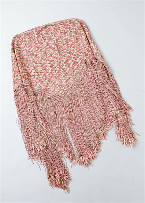 Vintage 1920s Fringed Knit Shawl Raleigh Vintage