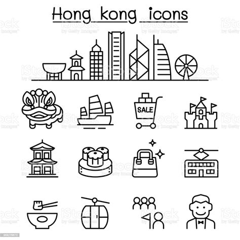 Hong Kong Icon Set In Thin Line Style Stock Illustration Download
