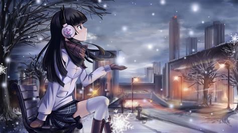 2560x1440 Anime Girl Winter Night 5k 1440p Resolution Hd 4k Wallpapers Images Backgrounds
