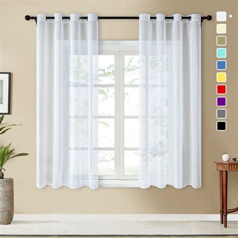 Topfinel White Grommet Sheer Curtains Faux Linen Solid Window Curtains