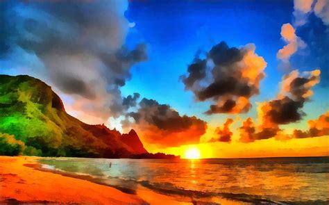 Beach Sunset Painting By Richard Wallace Fine Art America