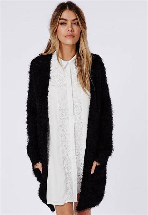 Ceris Knitted Fluffy Cardigan Black Missguided