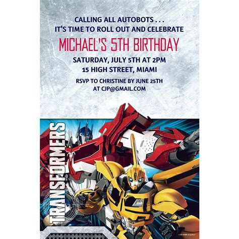 Dinywageman Transformers Party Invitations