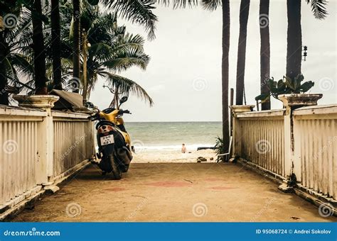 Modern Motorcycle On Pavement Of Beach Editorial Stock Image Image Of