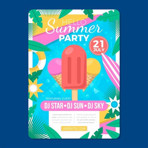 Free Vector Flat Summer Vertical Party Flyer Template