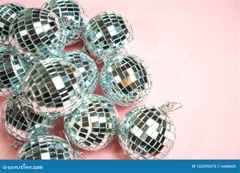Disco Balls For Decoration Party On Pastel Pink Gradient Background