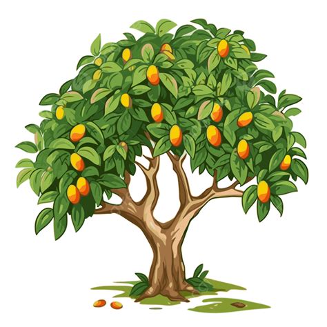Mango Tree Vector Sticker Clipart An Animated Cartoon Mango Tree With