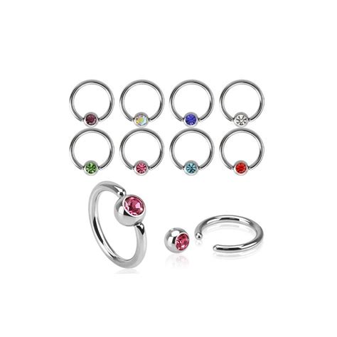 Surgical Steel Coloured Gem Captive Bead Ring Bcr Piercing Boutique