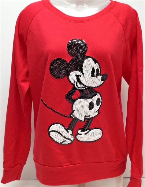 Disney Couture Womens Sweatshirt Mickey Mouse Sequins Red With Images