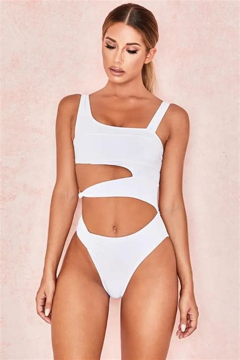 New Sexy White One Piece Swimsuit Women Cut Out Swimwear Push Up Monokini Bathing Suits Beach