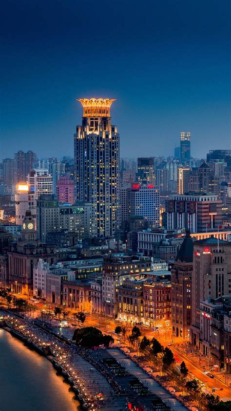 Huangpu Shanghai China Night City Buildings Iphone Wallpaper Iphone