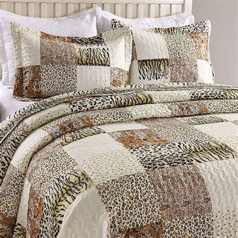 Marcielo 3 Piece Quilted Bedspread Leopard Print Quilt Set Bedding Thr