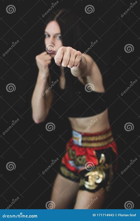 Girl Throwing A Punch In Boxing Pose Stock Image Image Of Boxer Caucasian 171714943