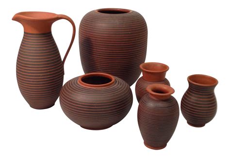 Exceptional Set of orange striped pottery by Maria Laach ...