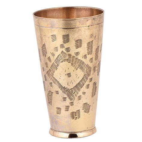 Hand Made Abstract Geometric Design Brass Lassi Glass Cup