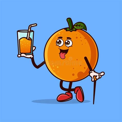 Cute Orange Fruit Character With Orange Juice On Hand Fruit Character