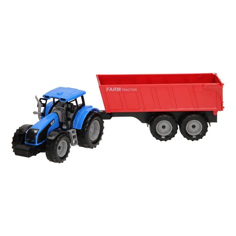 Vervoer je hooi met deze beukenhouten tractor. Tractor met Aanhanger 1:32 | Thimble Toys