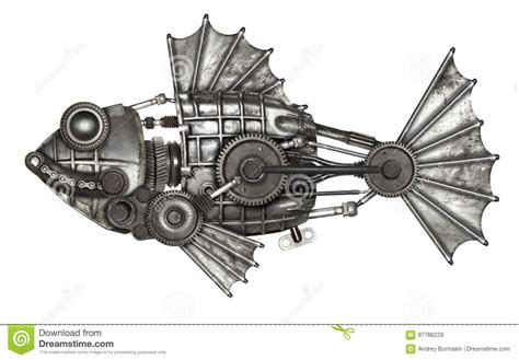 Steampunk Style Fish Mechanical Animal Photo Compilation Stock Image