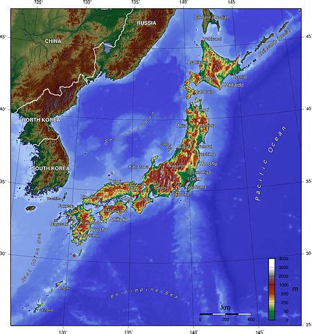 Continuous map of japan map of the main islands with a side map for the ryukyu islands Geography of Japan - Wikipedia