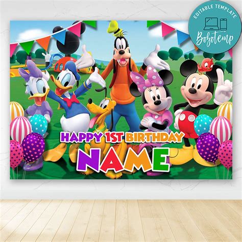 Mickey Mouse Clubhouse Birthday Party Banner Backdrop Printable Createpartylabels