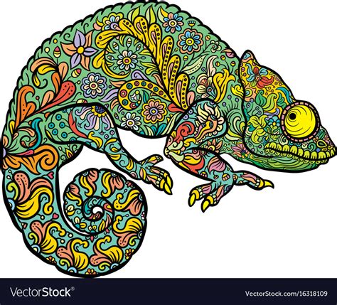 Zentangle Stylized Multi Coloured Chameleon Vector Image