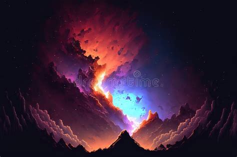 Purple Red And Blue Space With Stars Fantasy Galaxy Generative Ai