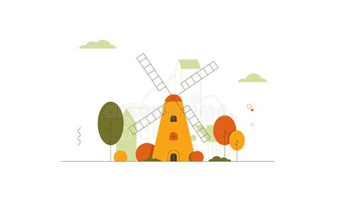 Illustration Of A Landscape With A Windmill Stock Vector