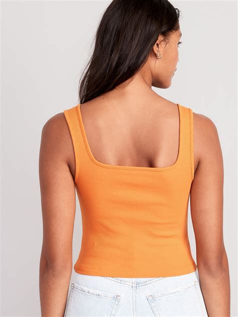 Fitted Square Neck Ultra Cropped Rib Knit Tank Top For Women Old Navy