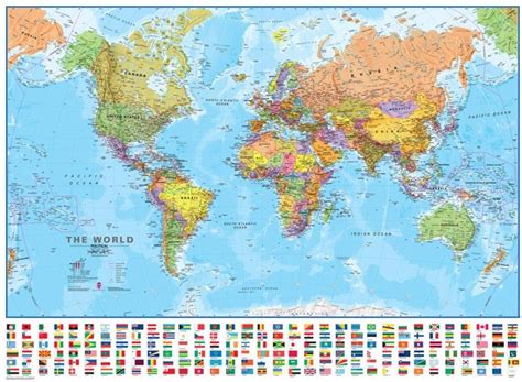 World With Flags Laminated Map A2z Science And Learning Toy Store