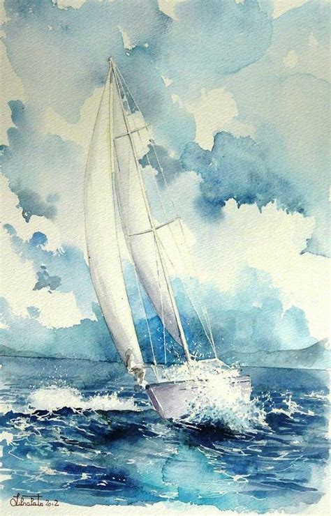 Pin By Laura Kim Compton On Bateaux Watercolor Boat Sailboat